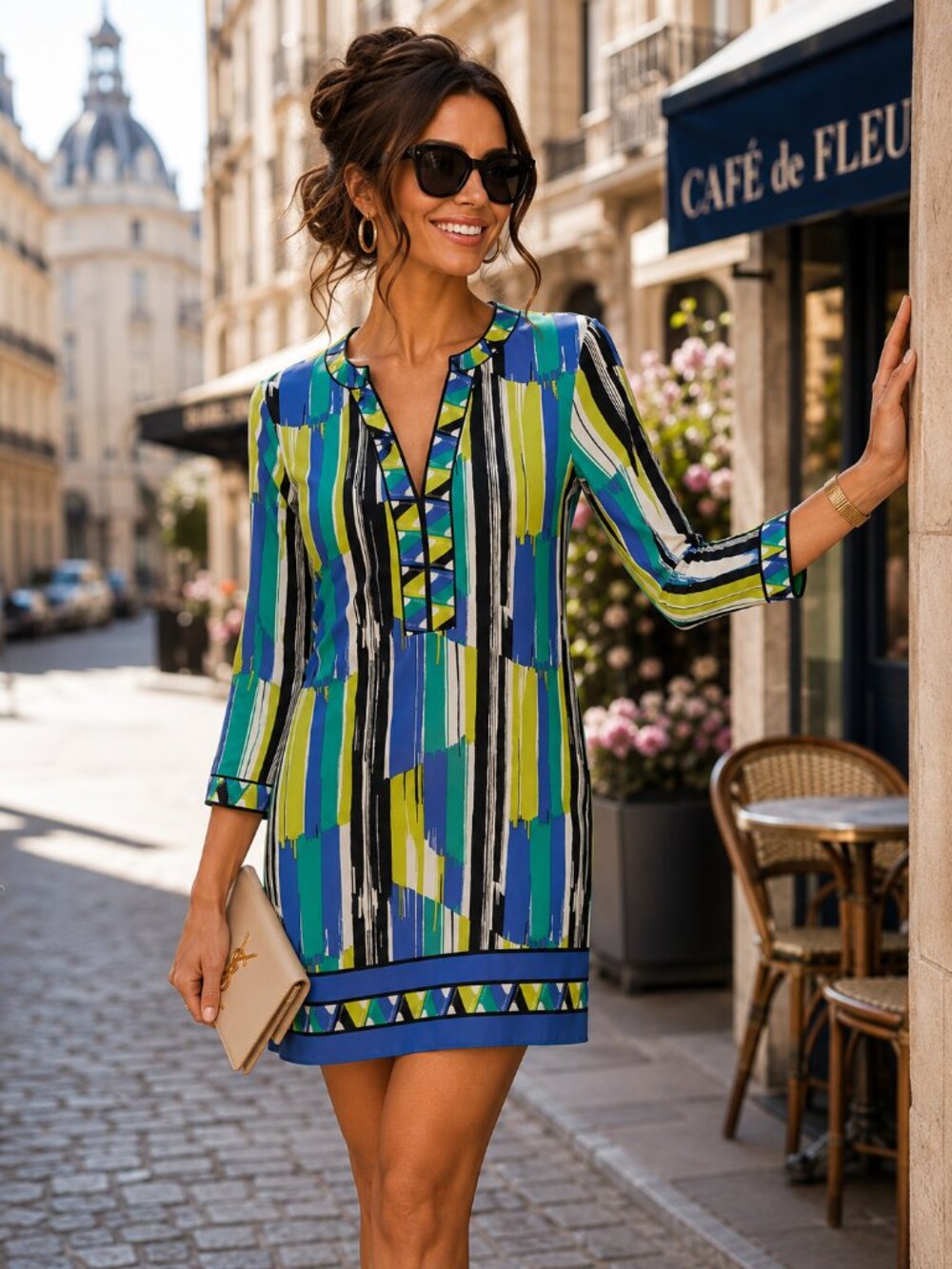 BCBGMAXAZRIA Emerald - Blue Abstract Shift Dress S Resort Chic NEW